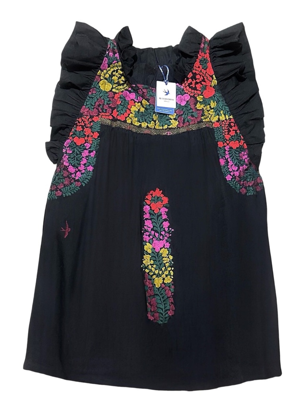 Mi Golondrina • NWT Black Embroidered Ruffled Olivia Top || XL